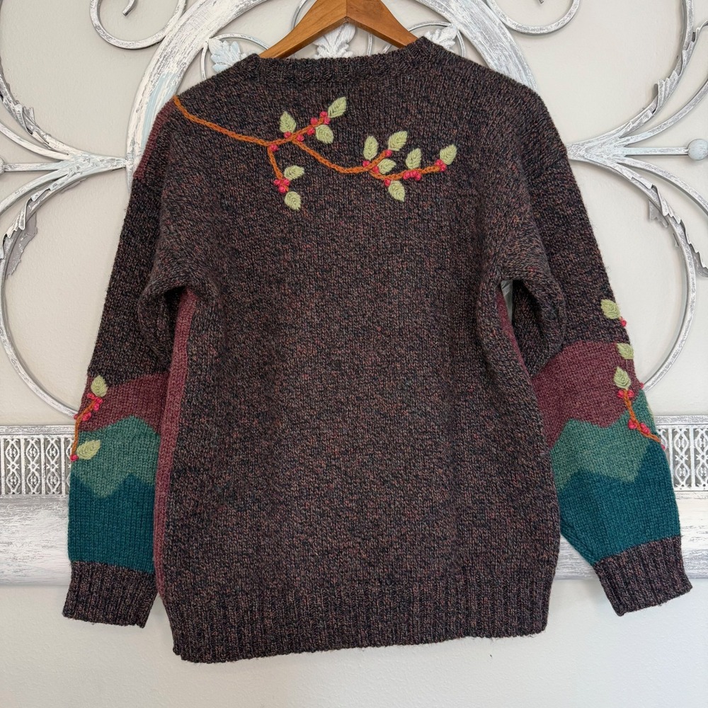 Vintage 1988 Susan Bristol Shetland Wool Deer Rabbit Forest Scene Sweater Size M - Picture 6 of 12
